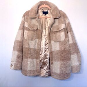 Bernardo Oversized Cold Weather Essential Plaid Teddy Jacket Shacket  Sz M